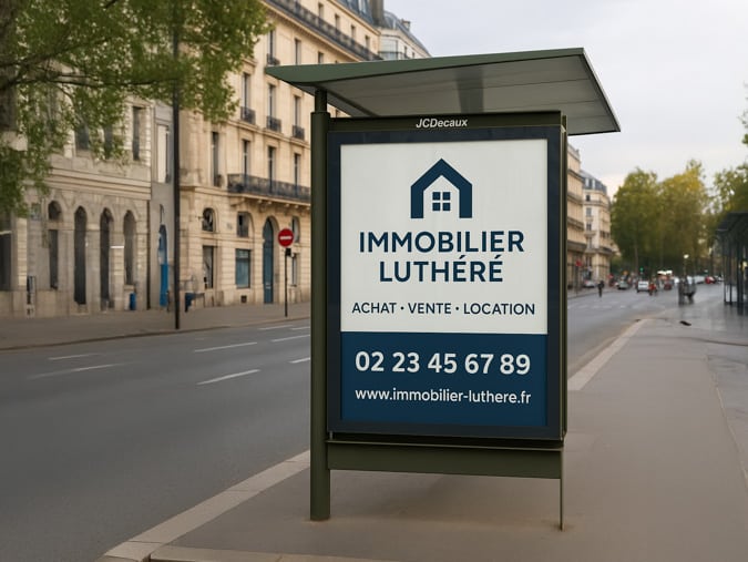 Affiche immobilière dans un abris bus