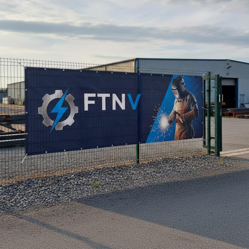 banderole publicitaire installé à l'entrée d'une entreprise par Graphitis