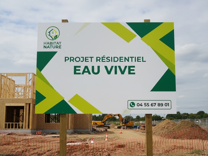 Panneau de chantier en vue d'une construction