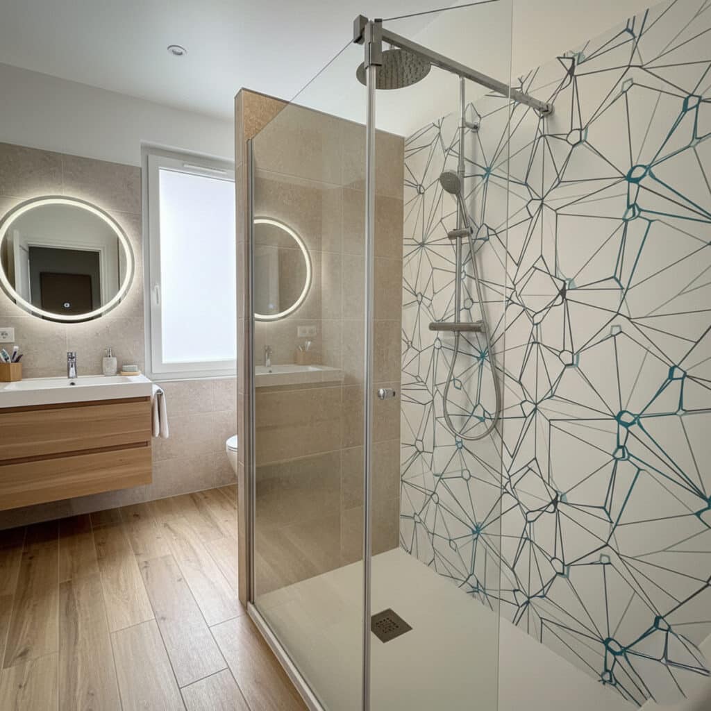 Paroi de douche sur mesure imprimé par Graphitis
