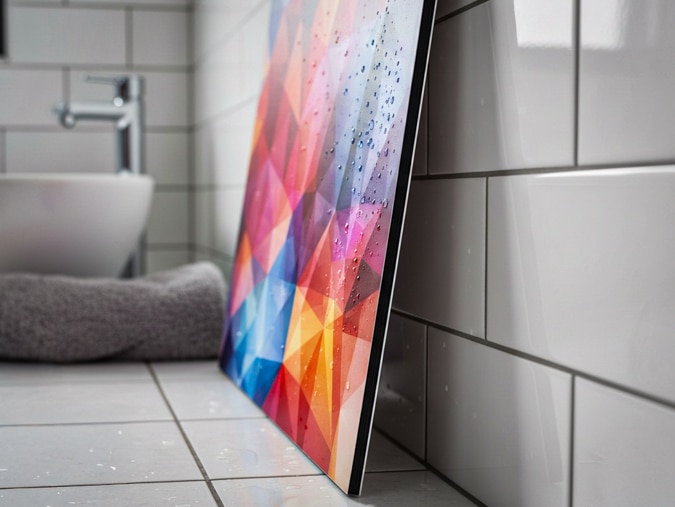 Détail d'un panneau dibond avant installation dans une salle de bain