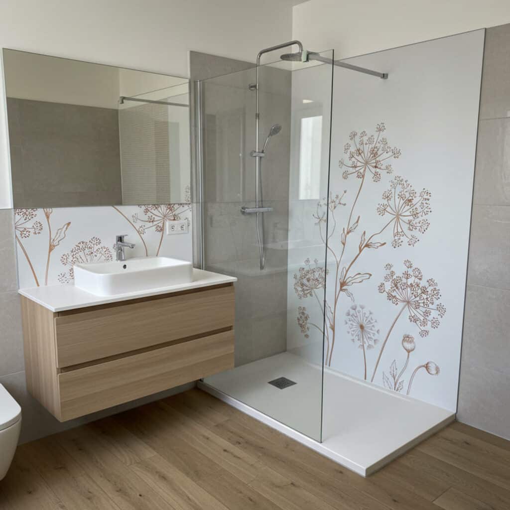 Panneau imprimé sur-mesure dans une salle de bain