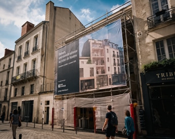 Bâche installée sur un chantier à Nantes