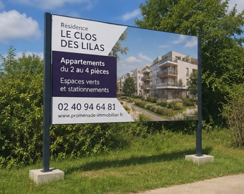 Panneau publicitaire extérieur sur pied en bord de route dans une zone d'activité près de Nantes