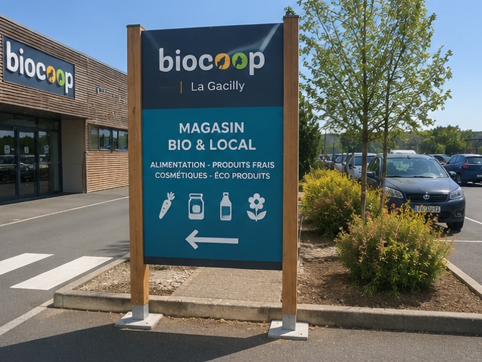 panneau publicitaire de magasin installé en extérieur