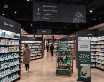 Supports de PLV et d'ILV installés dans un point de vente à Nantes