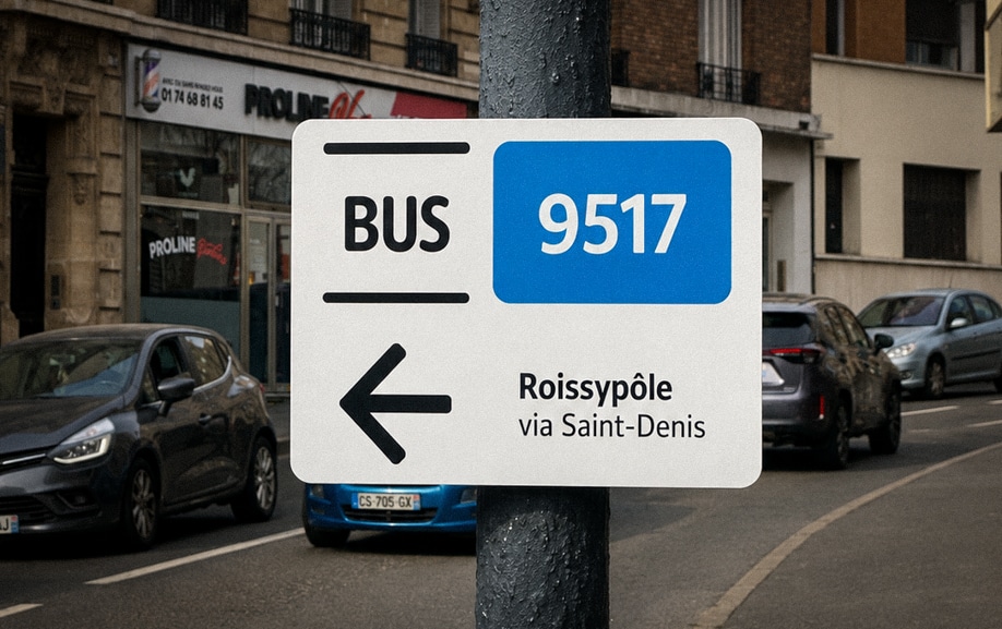 Signalétique extérieure en gare pour orienter les usagers vers le Bus 9517
